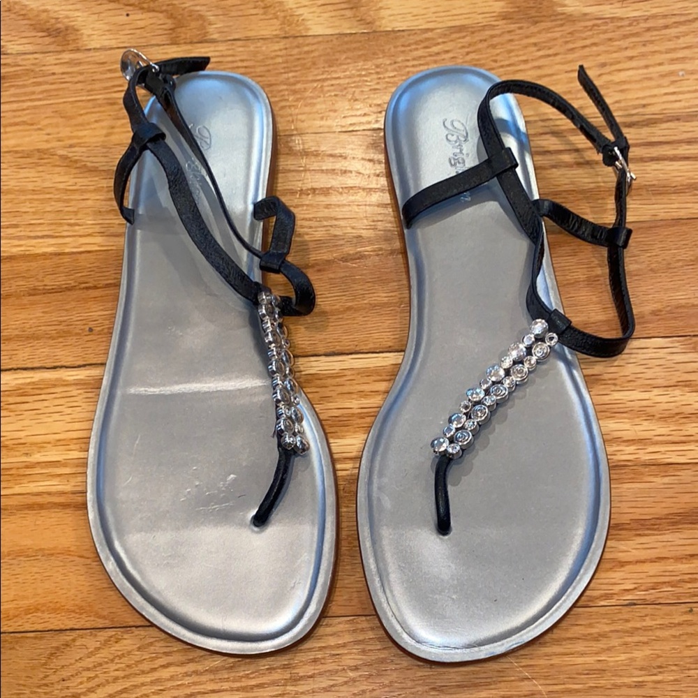 Brighton Oracle Black Leather Silver Thong Flat Sandal